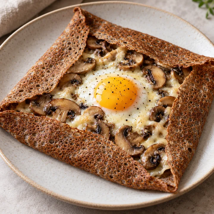 Galettes de sarrasin aux champignons et œuf