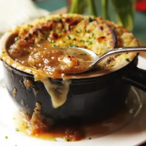 Soupe d’oignons gratinée en petite portion