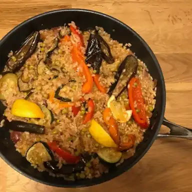 Paella végétale au fenouil et à l’aubergine