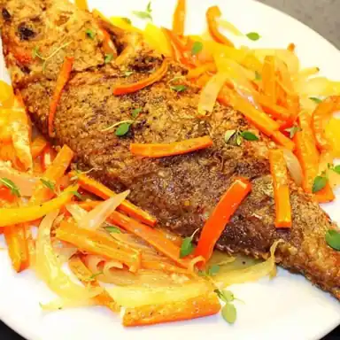 Poisson au four et légumes escovitch