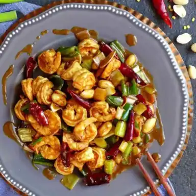 Crevettes kung pao aux légumes