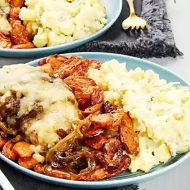Poulet aux oignons et carottes rôties